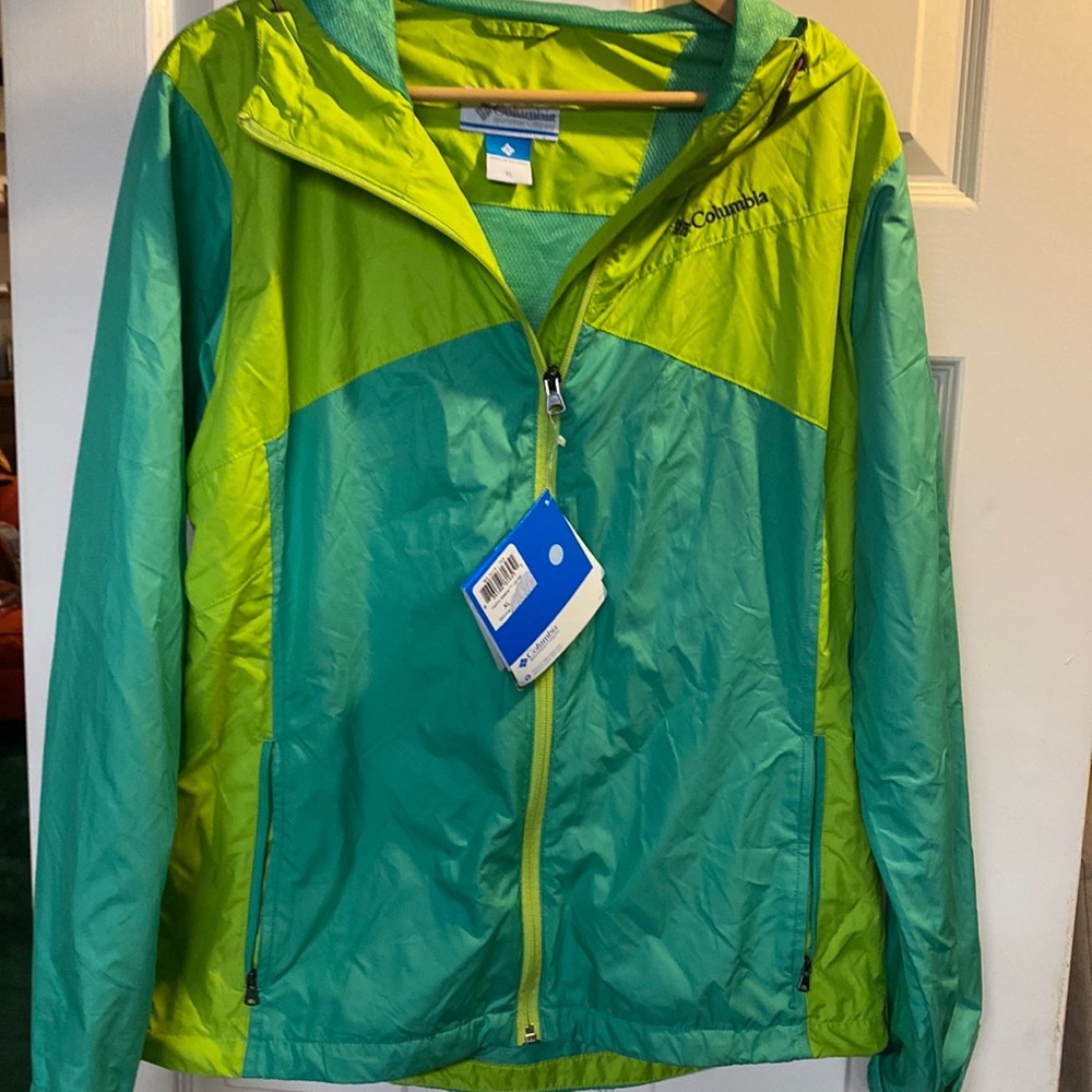 Columbia Omni Hydro-Seeker waterproof shield  rain green and lime jacket size XL